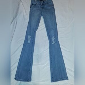 Fashion Nova Light Blue Flare Distressed Jeans